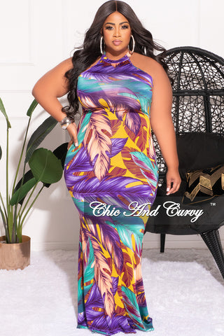 Final Sale Plus Size Halter Neck Sleeveless Mermaid Dress in Turquoise / Purple