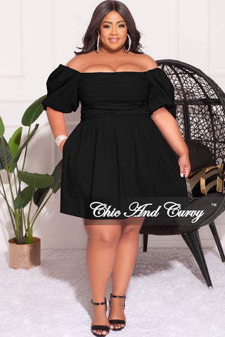 Final Sale Plus Size Half Crown Sleeve Sheering Front Ruffle Mini Dress in Black
