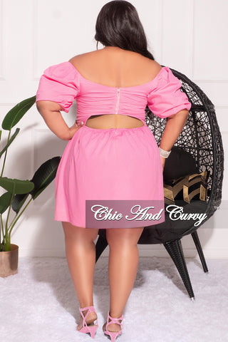Final Sale Plus Size Half Crown Sleeve Sheering Front Ruffle Mini Dress in Pink