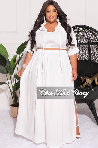 Final Sale Plus Size Balloon Sleeve Crop Top and Maxi Skirt Set in White
