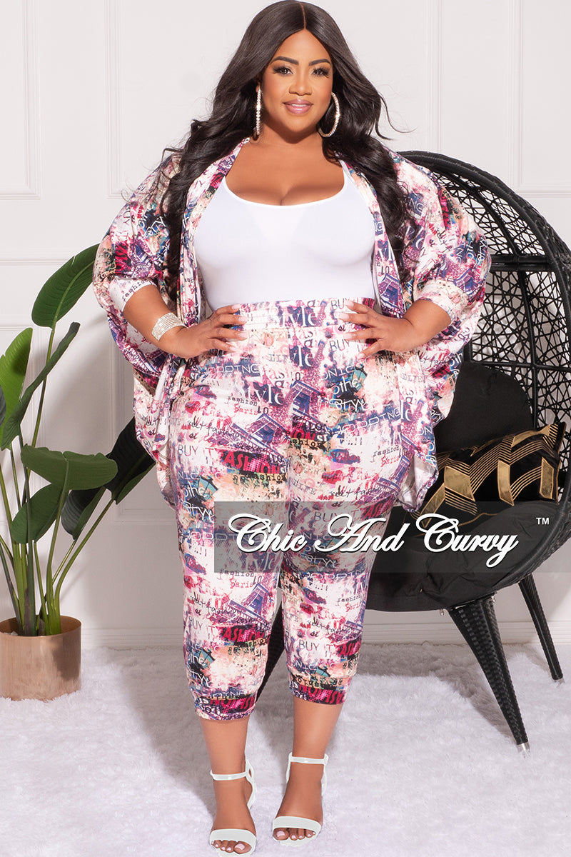 Final Sale Plus Size 2pc Cardigan and Pants Set in Multi Color Print