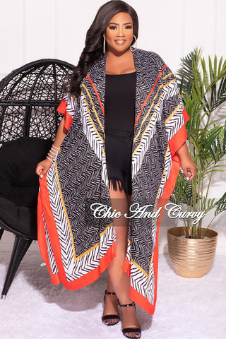 Final Sale Plus Size Caftan in Red Black and White Print