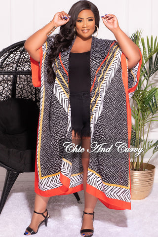 Final Sale Plus Size Caftan in Red Black and White Print
