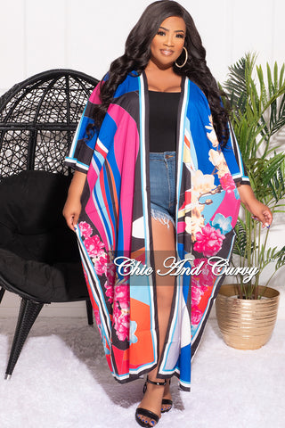 Final Sale Plus Size Caftan in Royal Blue Multi Color Floral Print