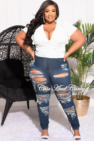 Final Sale Plus Size Chiffon Ruched Corset Blouse with Flutter Sleeves in White