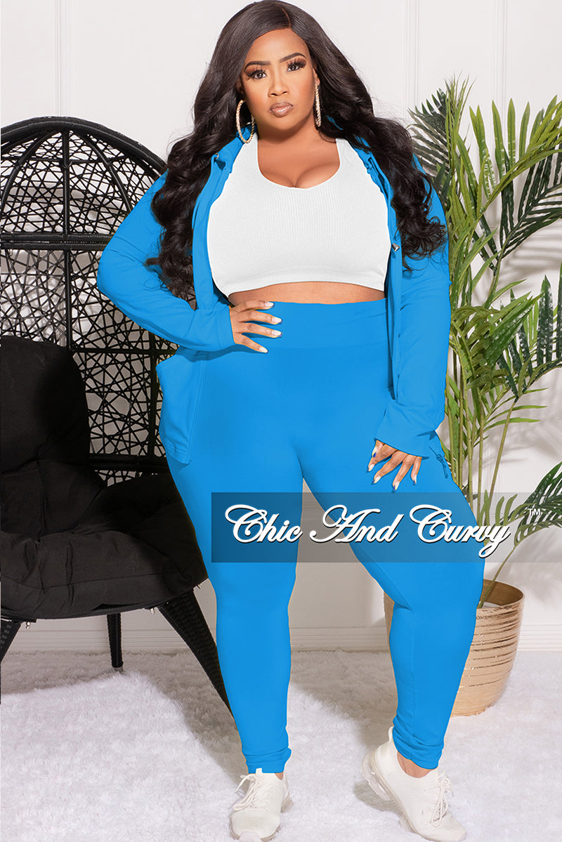 Final Sale Plus Size 2pc Hooded Zip-Up Jacket and Legging Set in Turquoise Seamless Fabric