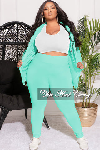 Final Sale Plus Size 2pc Hooded Zip-Up Jacket and Legging Set in Mint Seamless Fabric