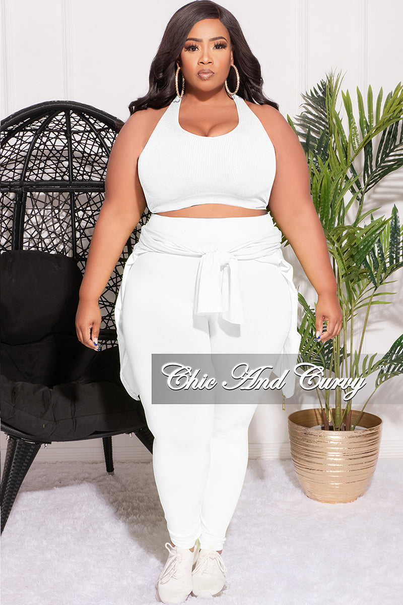 Final Sale Plus Size 2pc Hooded Zip-Up Jacket and Legging Set in White Seamless Fabric