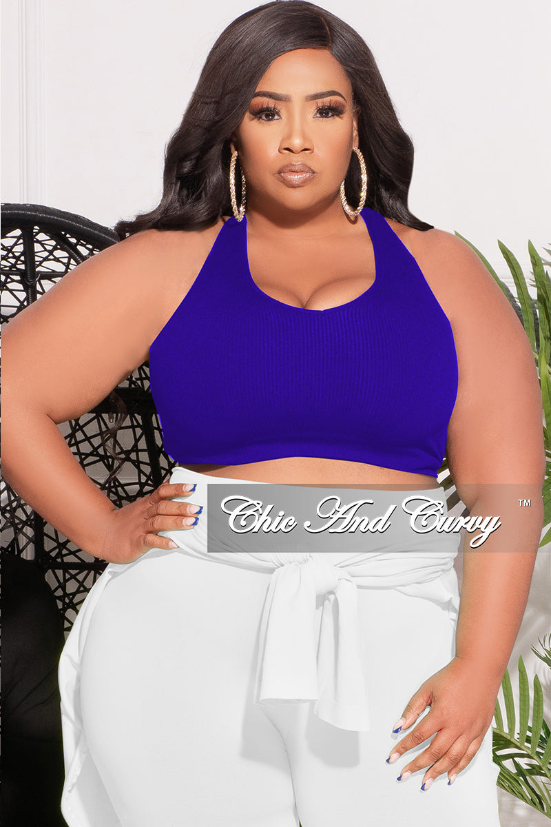 Final Sale Plus Size Ribbed Racerback Tank Top in Bright Blue