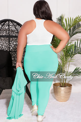 Final Sale Plus Size 2pc Hooded Zip-Up Jacket and Legging Set in Mint Seamless Fabric