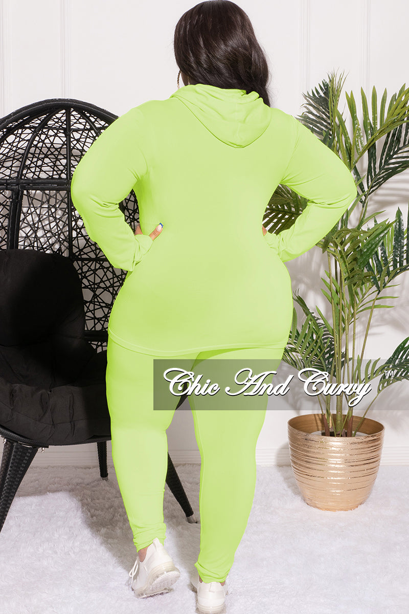 Final Sale Plus Size 2pc Hooded Zip-Up Jacket and Legging Set in Neon Green Seamless Fabric