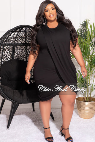 Final Sale Plus Size Plus Size BodyCon Dress with Front Draping Overlay in Black