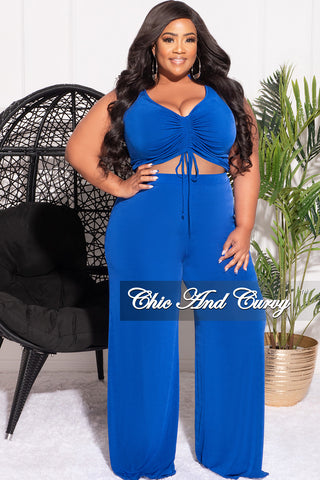 Final Sale Plus Size 2pc Set Crop Top and Pants in Royal Blue
