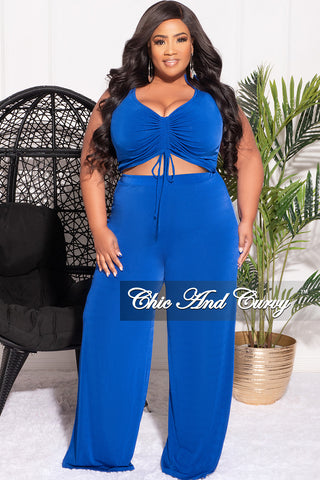 Final Sale Plus Size 2pc Set Crop Top and Pants in Royal Blue