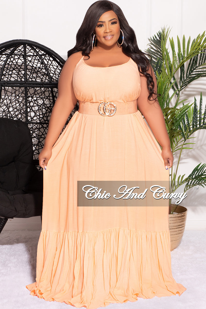 Final Sale Plus Size Maxi Dress with Spaghetti Straps in Peach