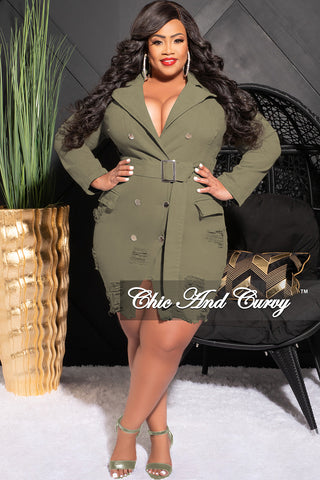 Final Sale Plus Size Collar Button Up Distress Dress in Olive