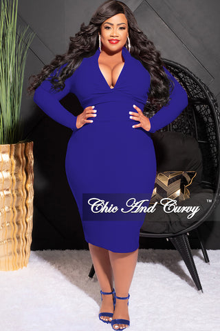 Final Sale Plus Size V Neck Midi Dress in Royal Blue