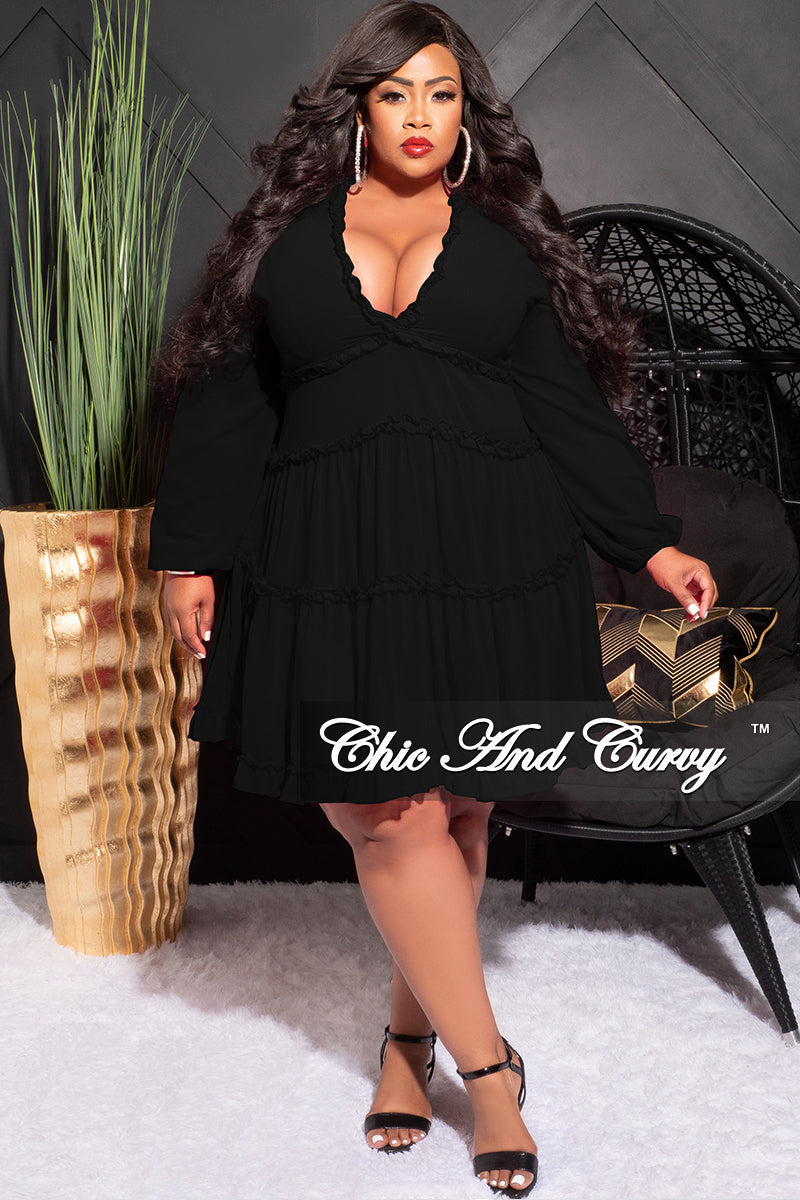Final Sale Plus Size Chiffon Dress with V-Neck in Black
