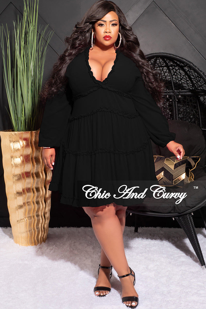 plus size black chiffon dress boohoo Women's Plus Chiffon Ruffle Plunge Maxi Dress in Black