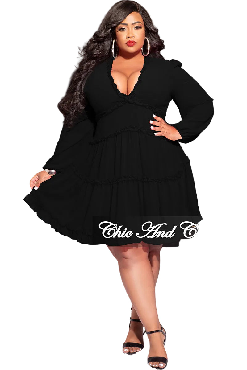 Final Sale Plus Size Chiffon Dress with V-Neck in Black