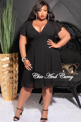 Final Sale Plus Size Sheer Chiffon Dress with Corset Front in Black