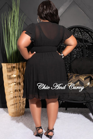 Final Sale Plus Size Sheer Chiffon Dress with Corset Front in Black