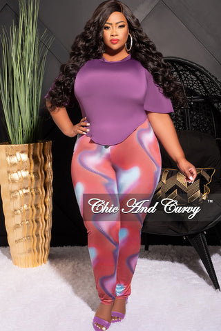 Final Sale Plus Size 2pc Set Top & High Waist Pants in Purple Multi-Color Print