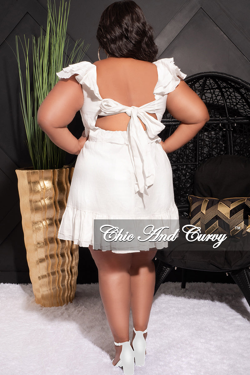 Final Sale Plus Size Deep V Ruffle Baby Doll Dress White