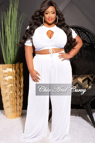 Final Sale Plus Size Mesh 3pc Set Top, Bralette, & Pant with Briefs in White