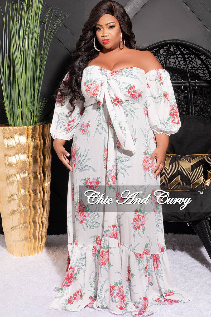 White floral long sleeve maxi dress Clearance