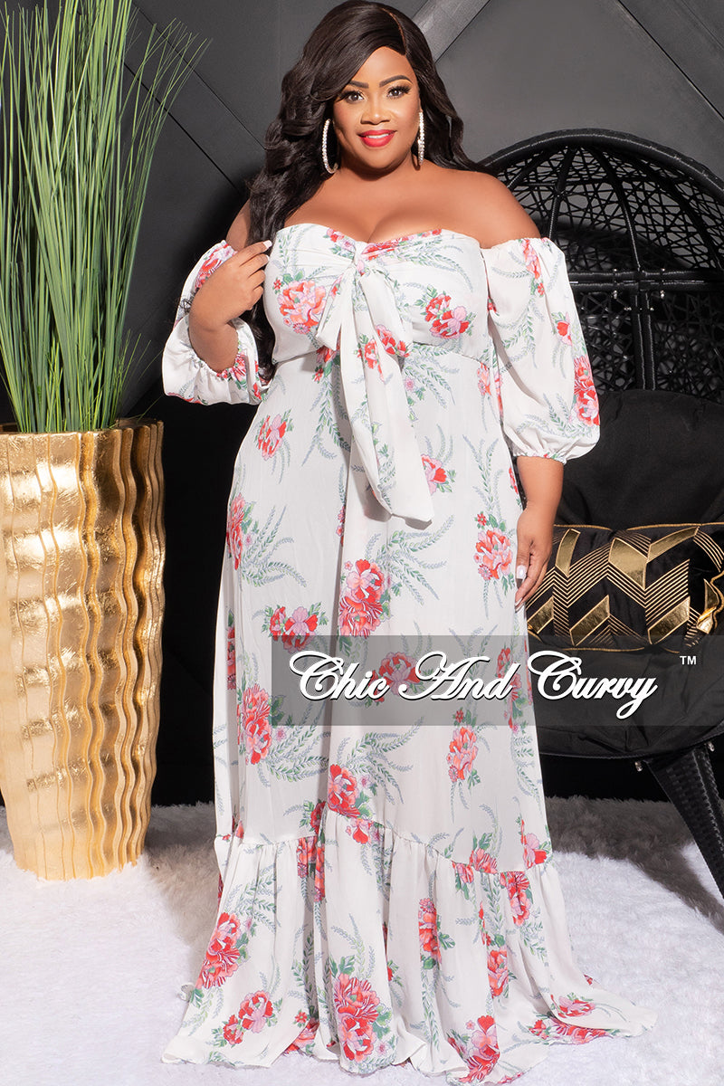 White off the shoulder maxi dress plus size Clearance