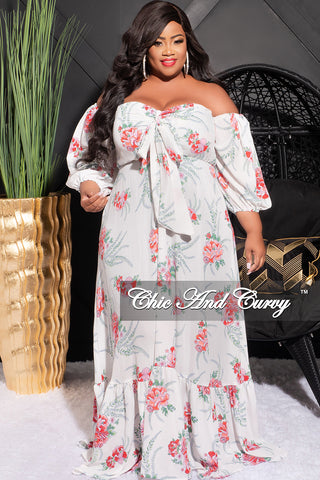 Final Sale Plus Size Off the Shoulder Maxi in White Floral Print