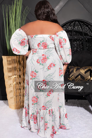 Final Sale Plus Size Off the Shoulder Maxi in White Floral Print
