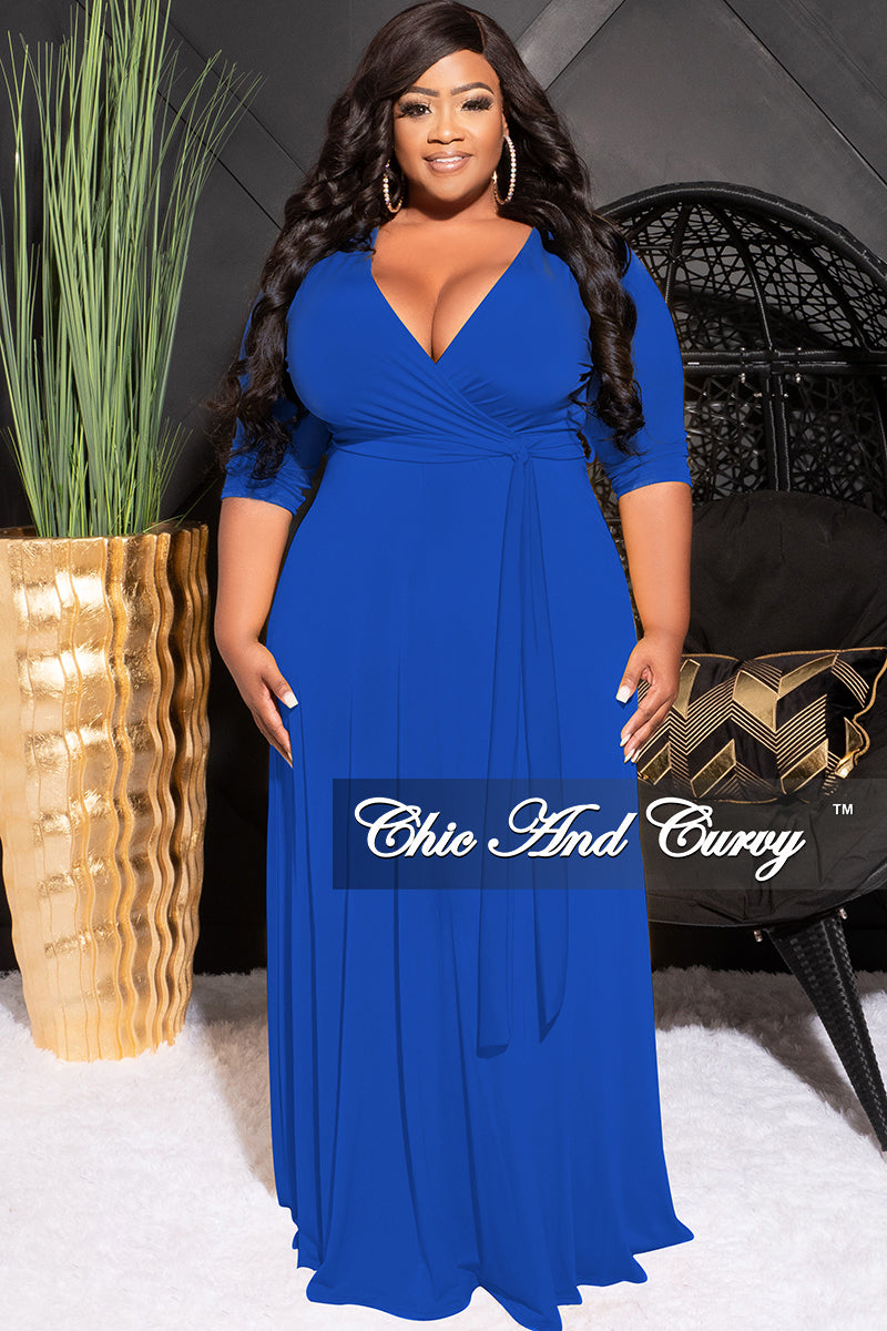 Final Sale Plus Size Faux Wrap Dress in Royal Blue