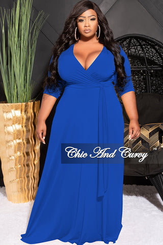 Final Sale Plus Size Faux Wrap Dress in Royal Blue