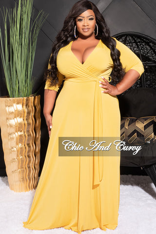 Final Sale Plus Size Faux Wrap Dress in Yellow