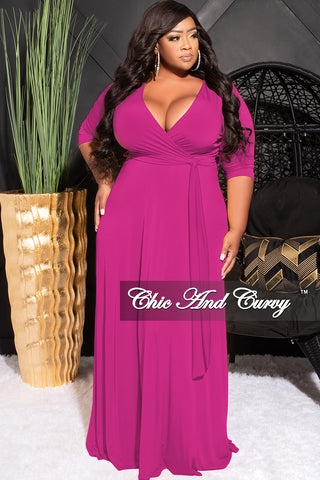 Final Sale Plus Size Faux Wrap Dress in Magenta Purple