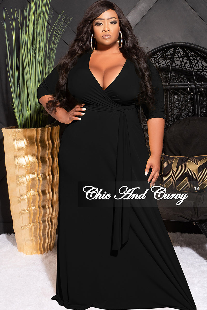 Final Sale Plus Size Faux Wrap Dress in Black