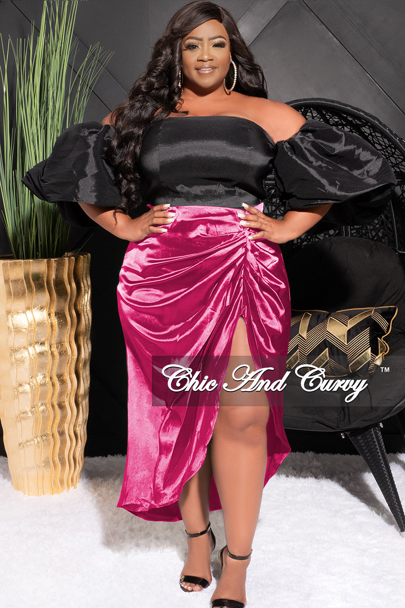 Plus Size Satin Skirt in Fuchsia – And Curvy