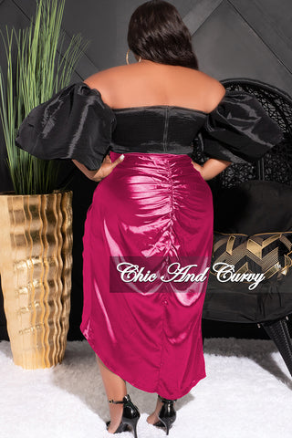 Final Sale Plus Size Satin Ruched Skirt in Fuchsia