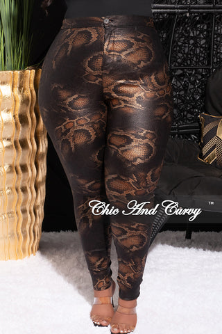 Final Sale Plus Size Pants in Black and Bronze Animal Print
