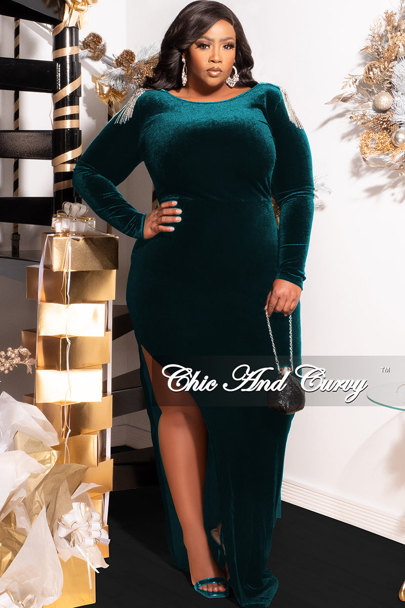 Available Online Only - Final Sale Plus Size Velvet Dress Gown with – Chic And Curvy