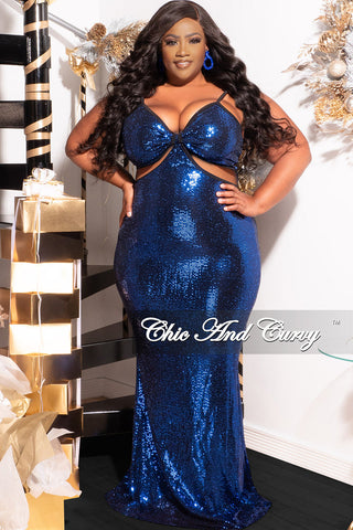Final Sale Plus Size Spaghetti Sequin Gown with Cut Outs in Roya – Chic And Curvy