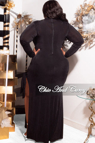 Final Sale Plus Size Maxi Dress with High Slit and Tie in Black