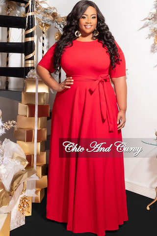 Final Sale Plus Size Maxi Dress with Tie in Red