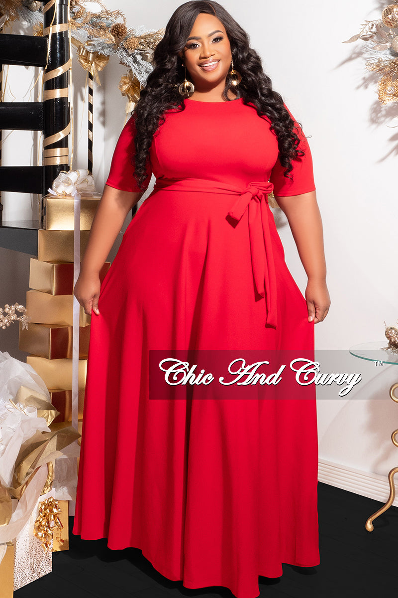 Final Sale Plus Size Maxi Dress with Tie in Red