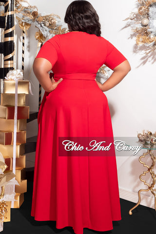 Final Sale Plus Size Maxi Dress with Tie in Red