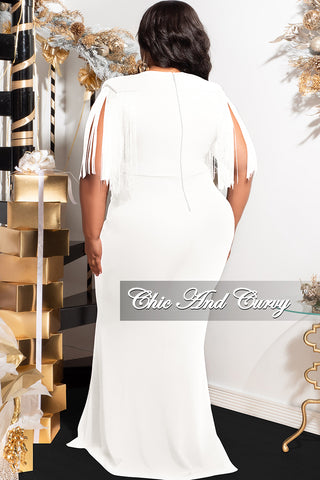 Final Sale Plus Size Fringe Shoulder Gown in Ivory