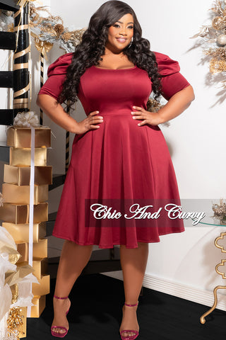 Final Sale Plus Size Ruched Sleeve Dress in Burgundy