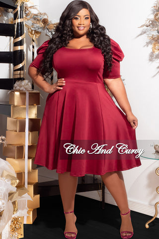 Final Sale Plus Size Ruched Sleeve Dress in Burgundy